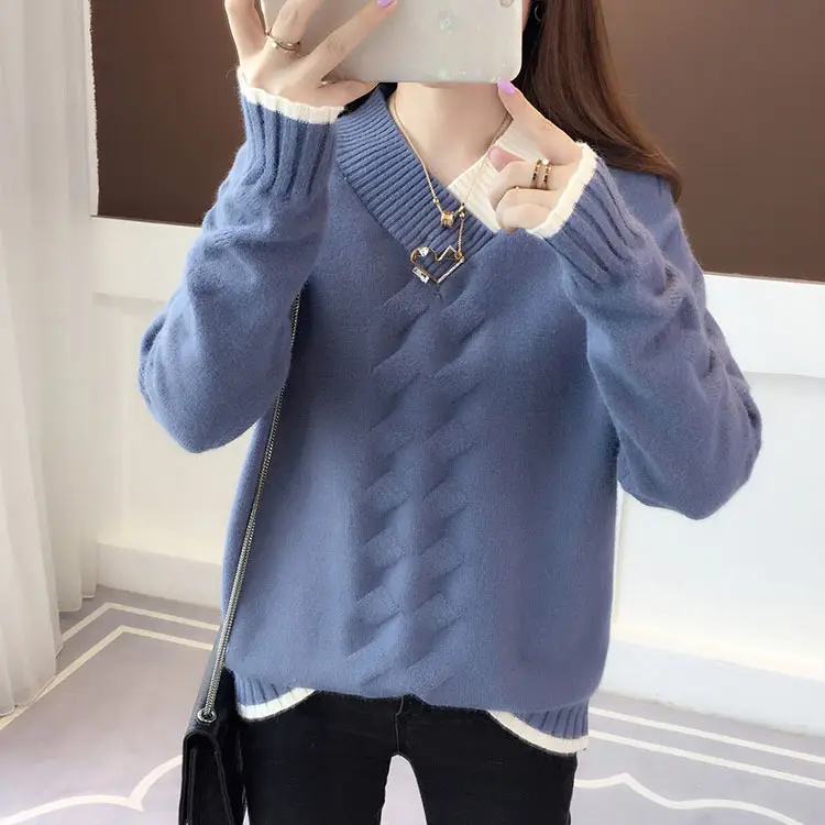 Women Yellow V-Neck Knit Sweater Long Sleeve Export Style - Image 6