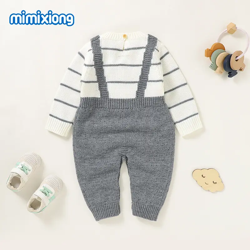 New Baby Knitted Striped Two-Piece Romper Set - Image 5