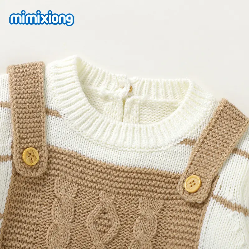 New Baby Knitted Striped Two-Piece Romper Set - Image 6