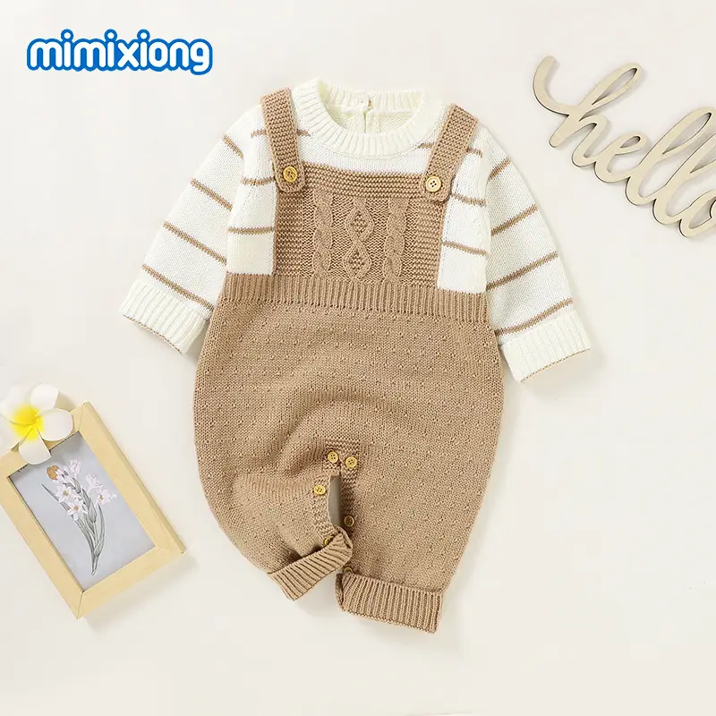 New Baby Knitted Striped Two-Piece Romper Set - Image 3