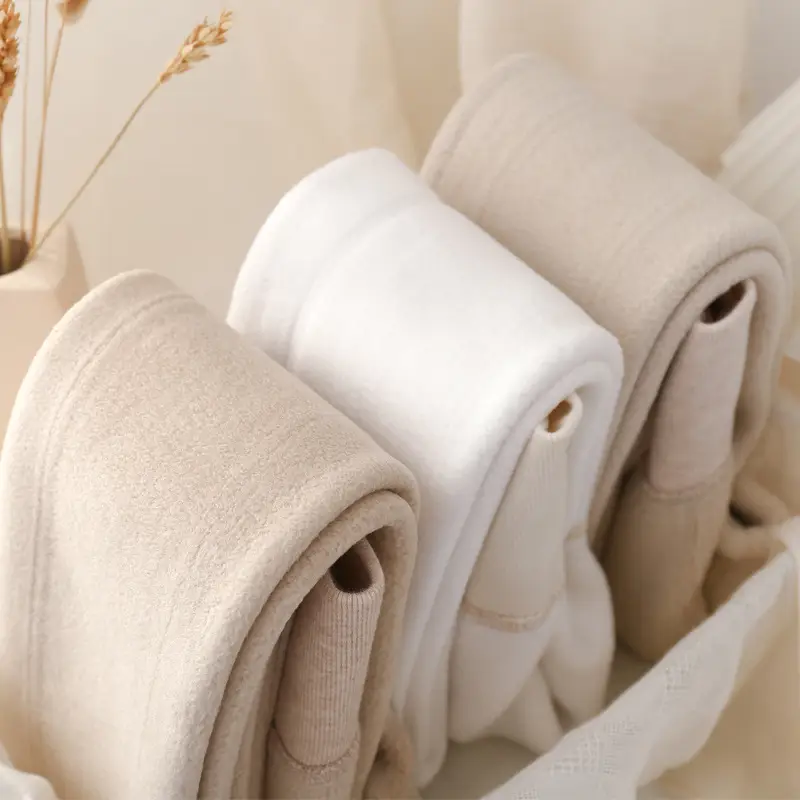 Japanese Style Warm Thick Leggings Women Fleece Lined Oatmeal White - Image 20