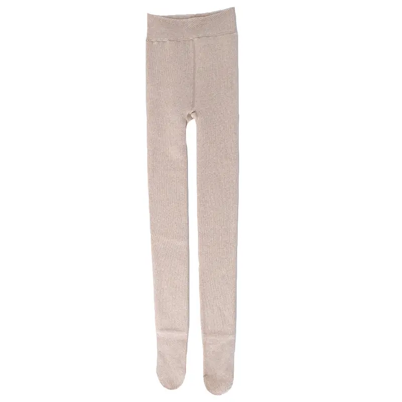Japanese Style Warm Thick Leggings Women Fleece Lined Oatmeal White - Image 21