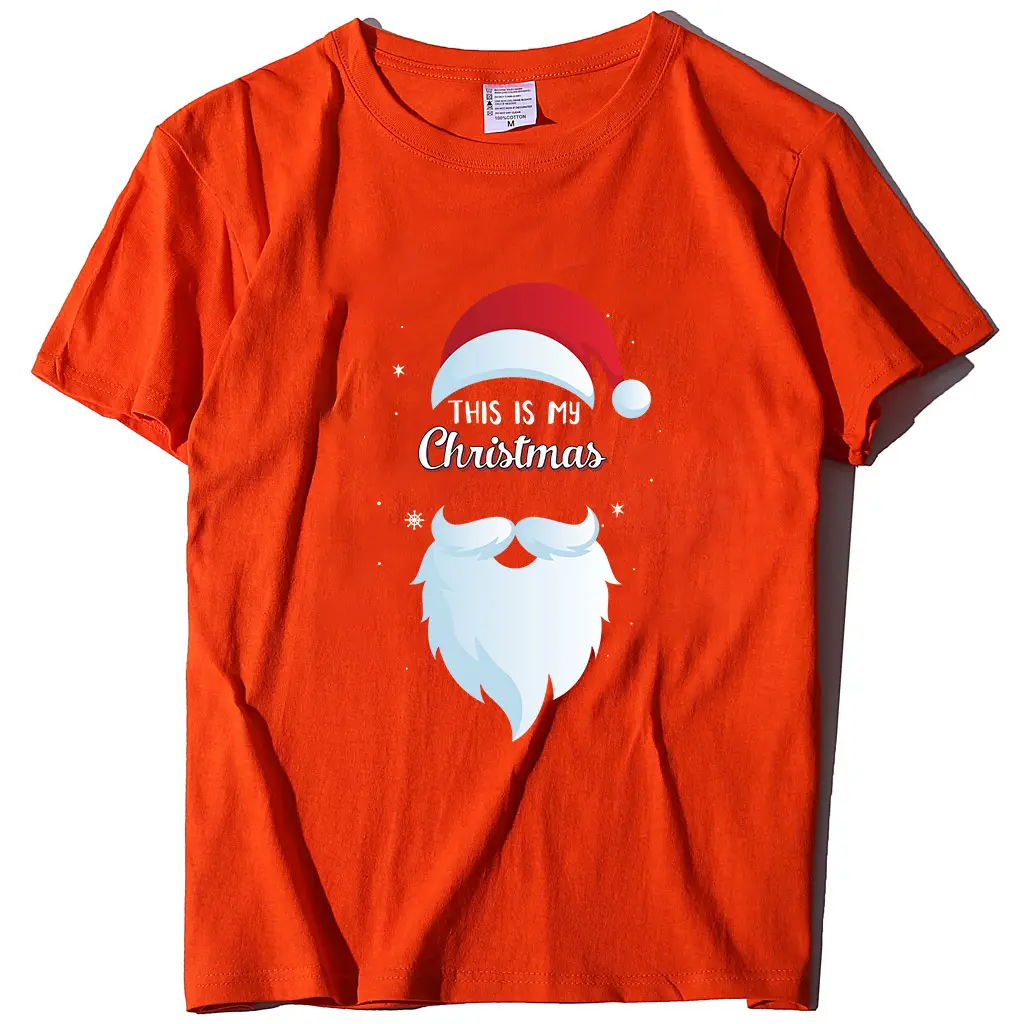 Christmas Santa Print T-Shirt Orange Round Neck