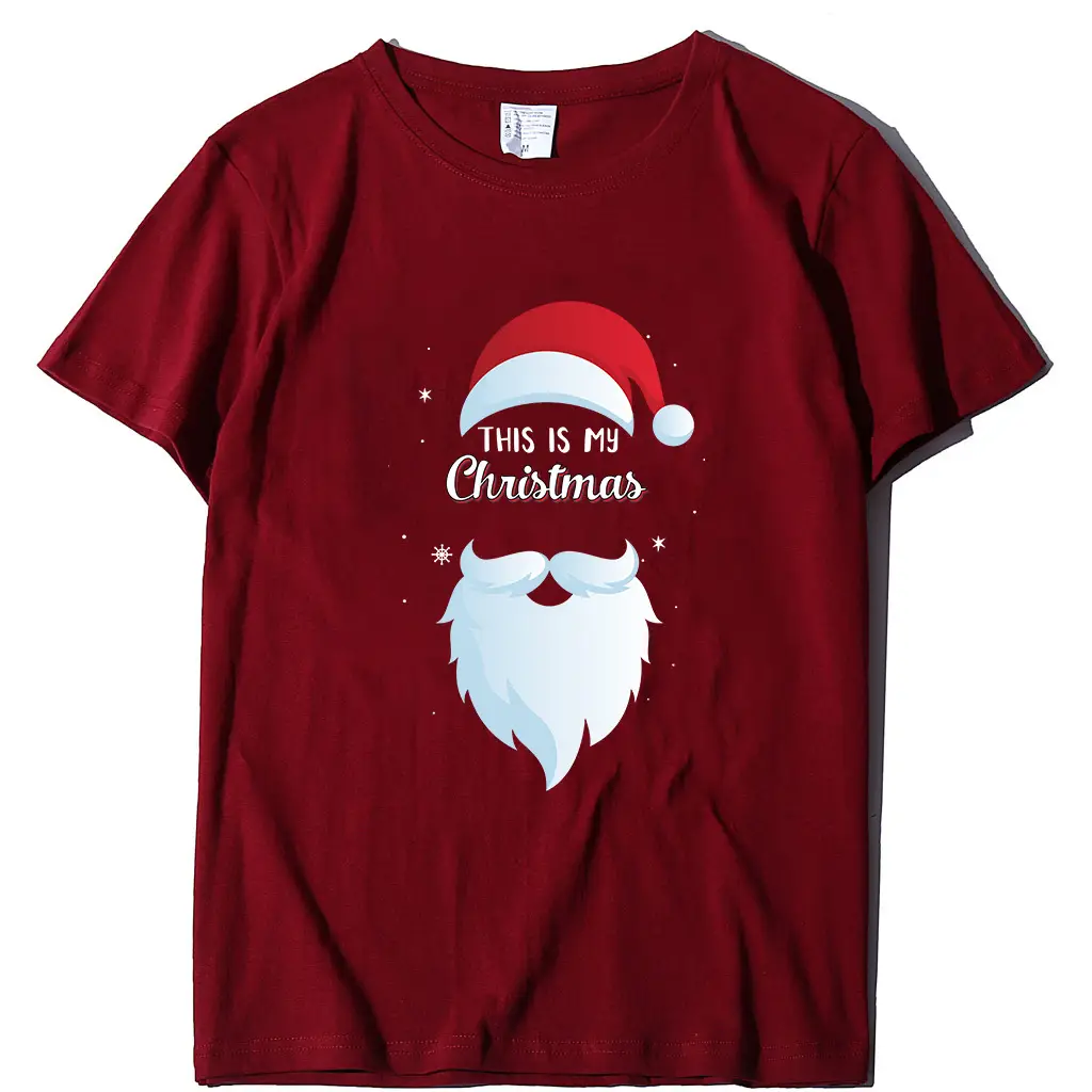 Christmas Santa Print T-Shirt Orange Round Neck