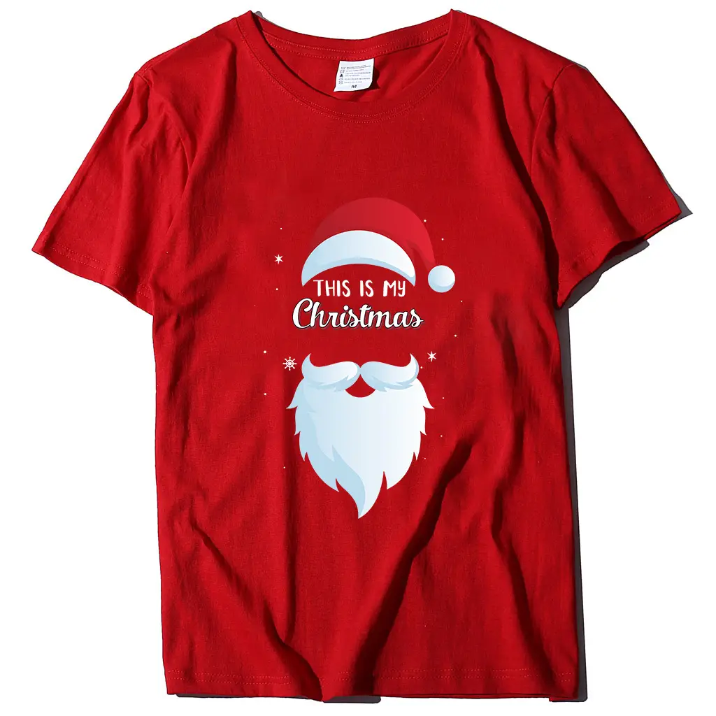 Christmas Santa Print T-Shirt Orange Round Neck
