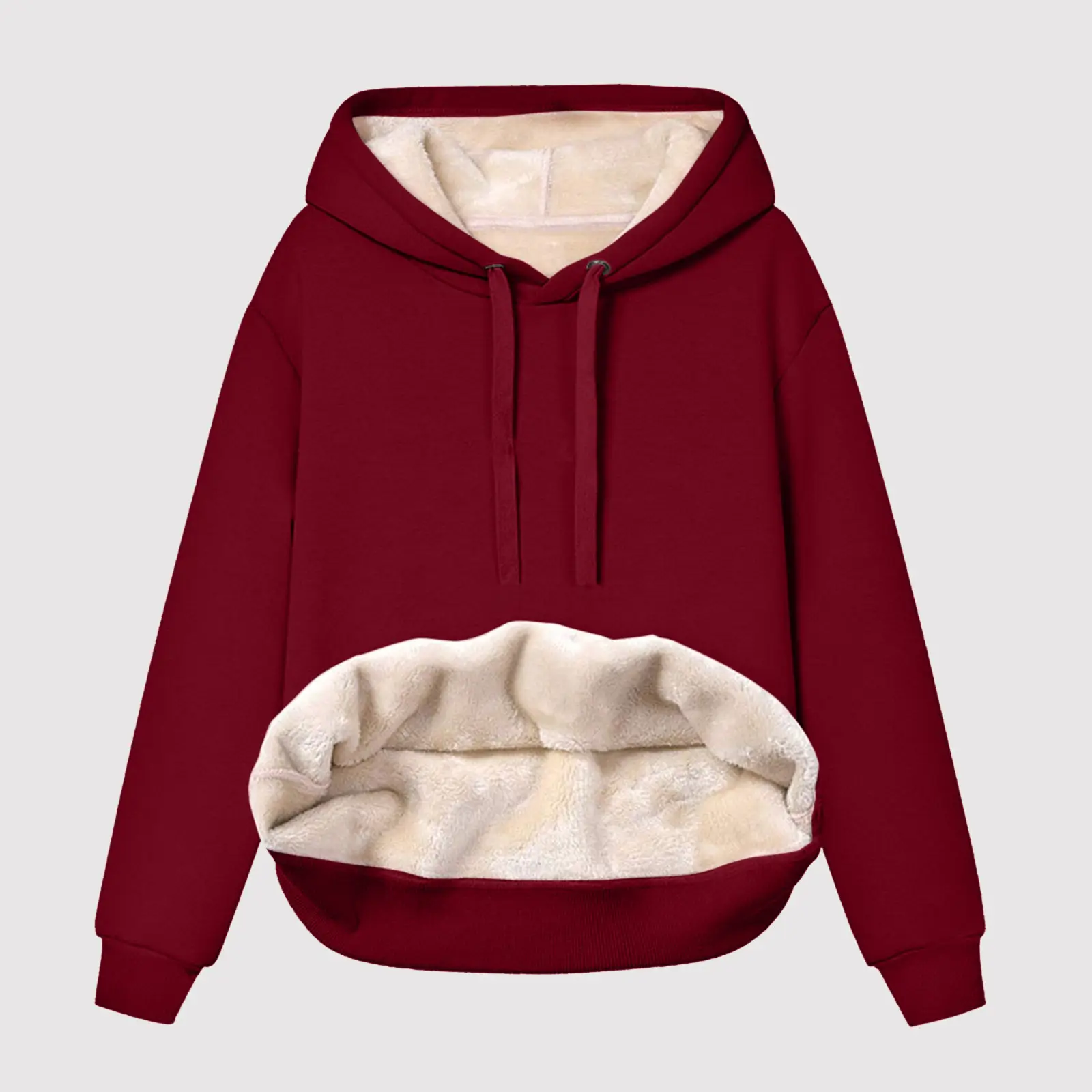 Women's Red Hooded Sweatshirt Thick Velvet Winter - Image 21