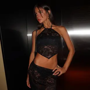 Women Ruffled Lace-Up Top Transparent Long Sleeve Summer Wear — feature 3