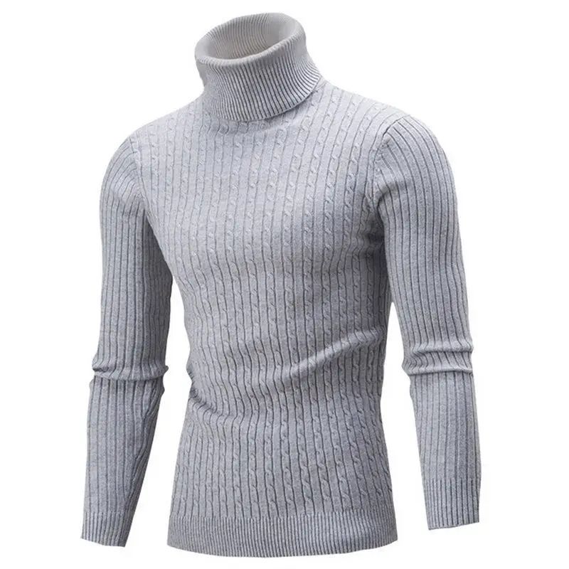 Men's Grey Knitted High Neck Pullover Winter Warm - Image 3