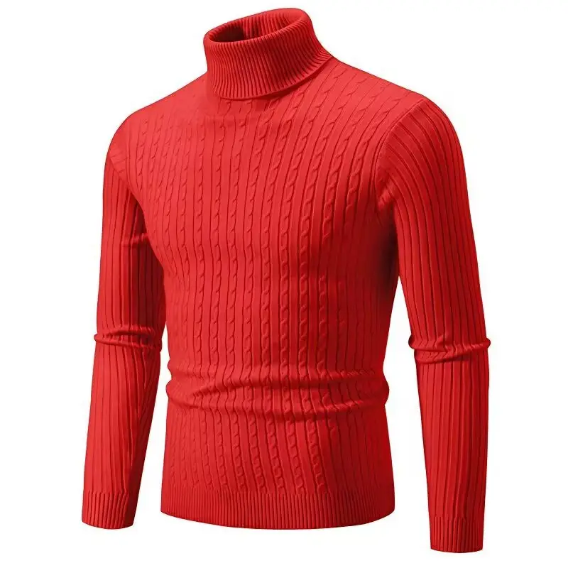 Men's Grey Knitted High Neck Pullover Winter Warm - Image 12