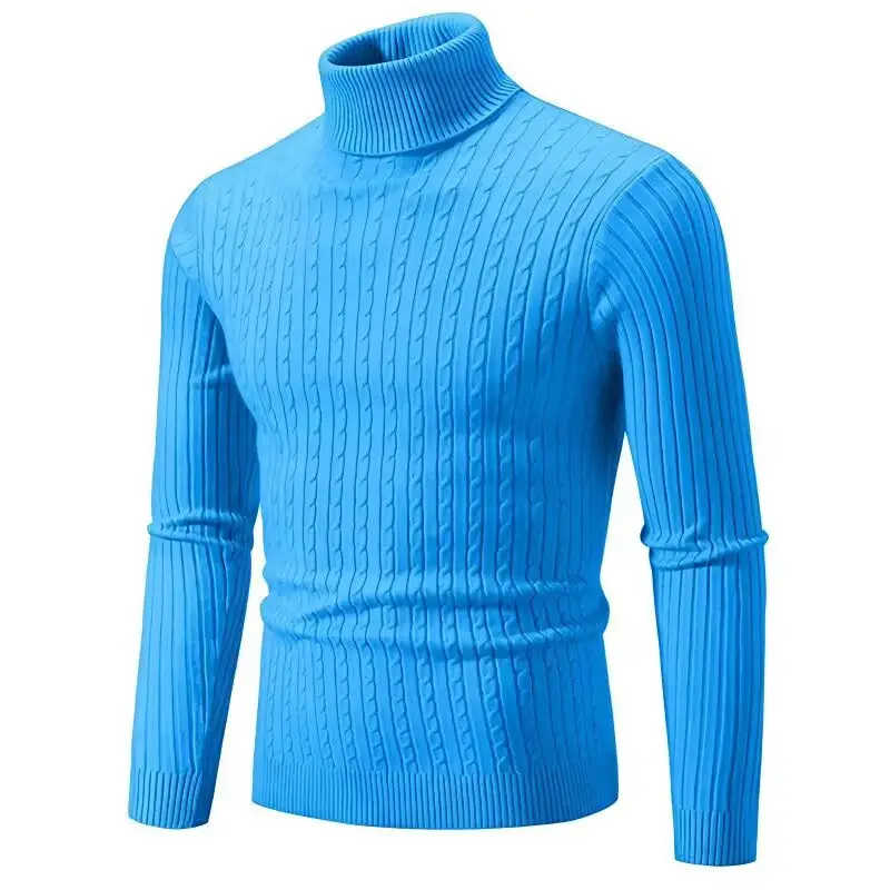 Men's Grey Knitted High Neck Pullover Winter Warm - Image 13