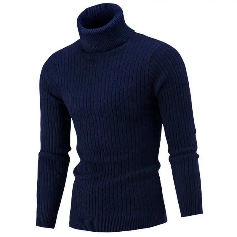 Men's Grey Knitted High Neck Pullover Winter Warm - Image 4