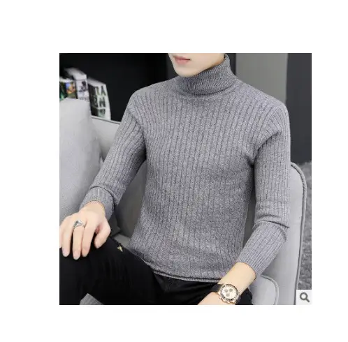 Men's Grey Knitted High Neck Pullover Winter Warm - Image 8