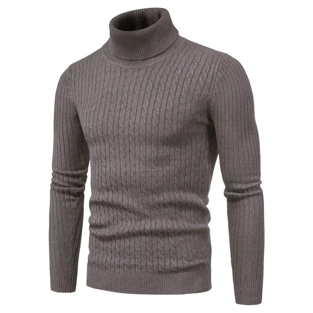 Men's Grey Knitted High Neck Pullover Winter Warm - Image 9