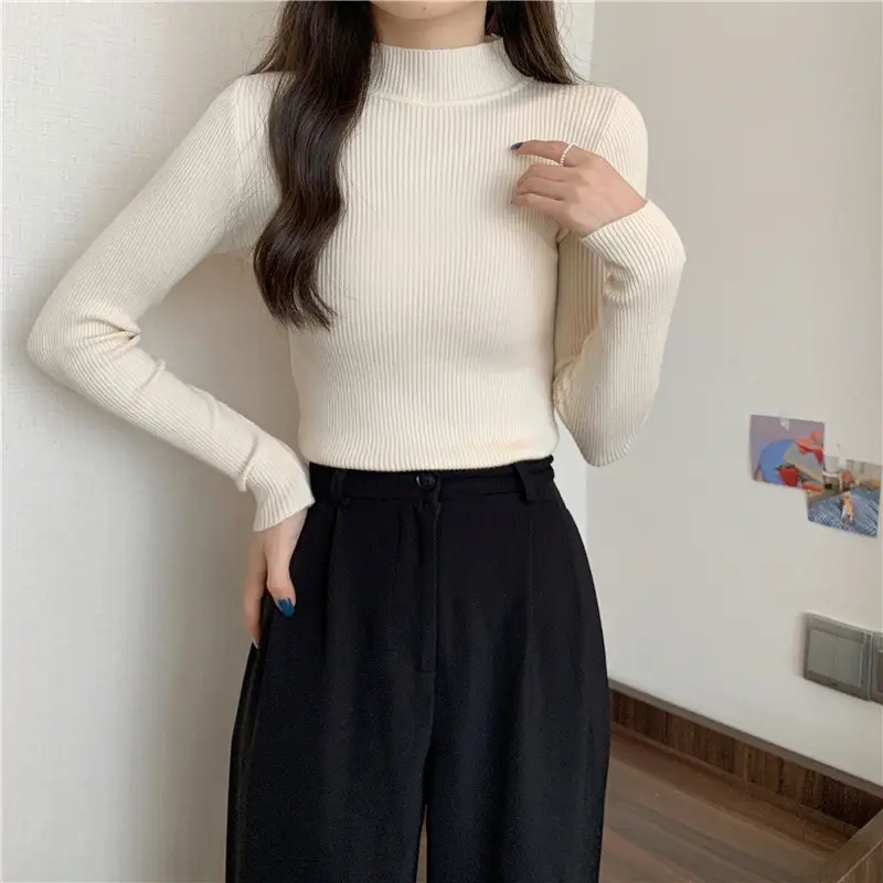 Blue Knitted Long Sleeve Top with High Waist Pants - Image 19