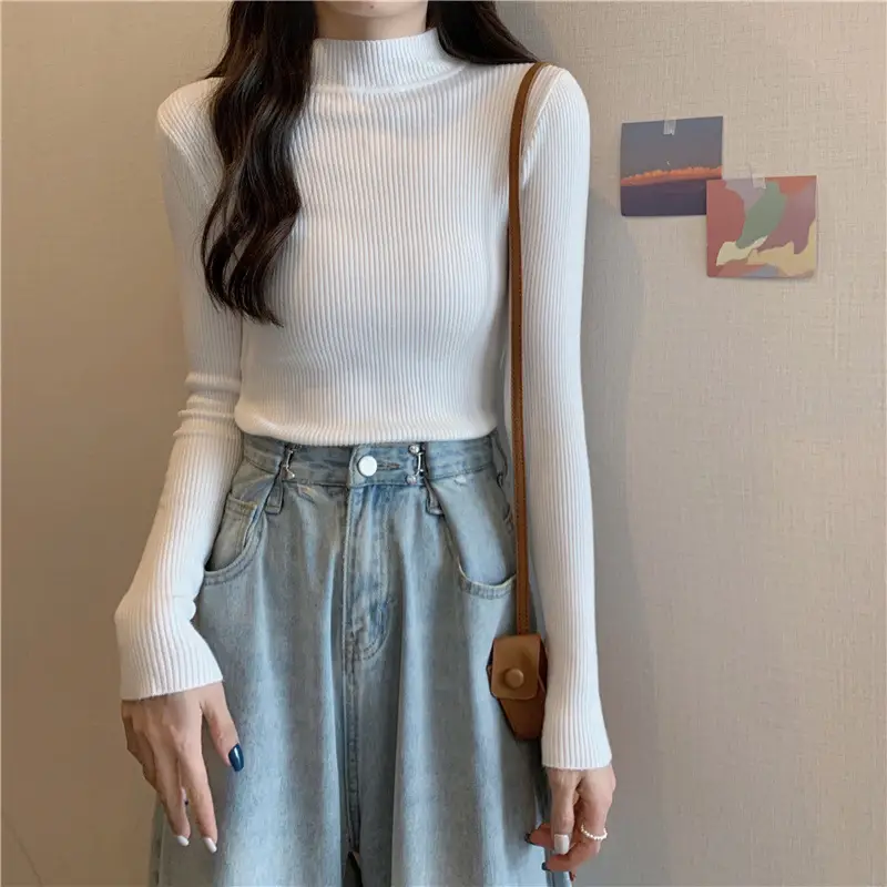 Blue Knitted Long Sleeve Top with High Waist Pants — feature 13