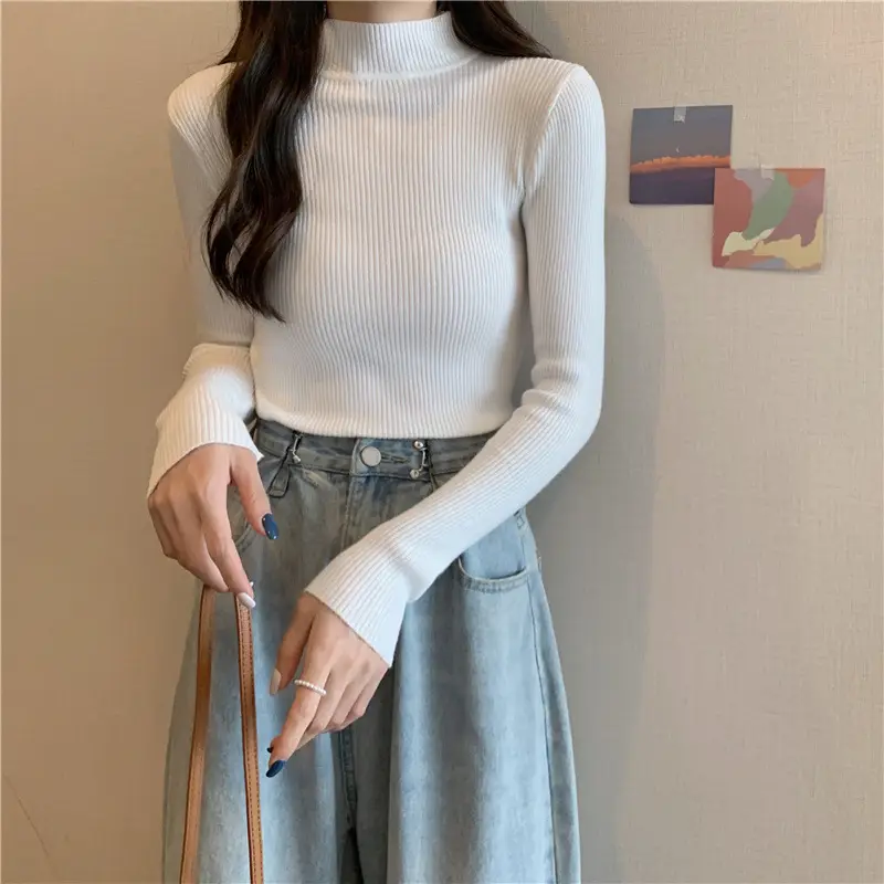 Blue Knitted Long Sleeve Top with High Waist Pants — feature 15