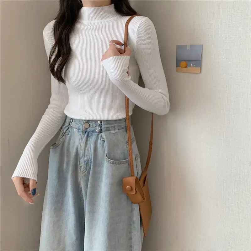 Blue Knitted Long Sleeve Top with High Waist Pants — feature 16