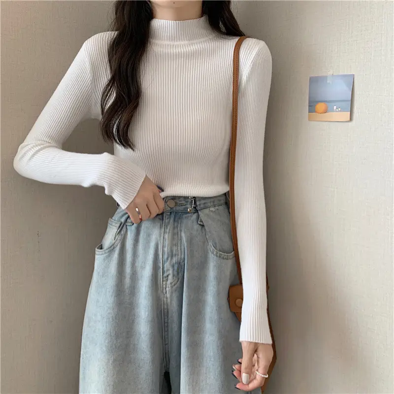Blue Knitted Long Sleeve Top with High Waist Pants — feature 17