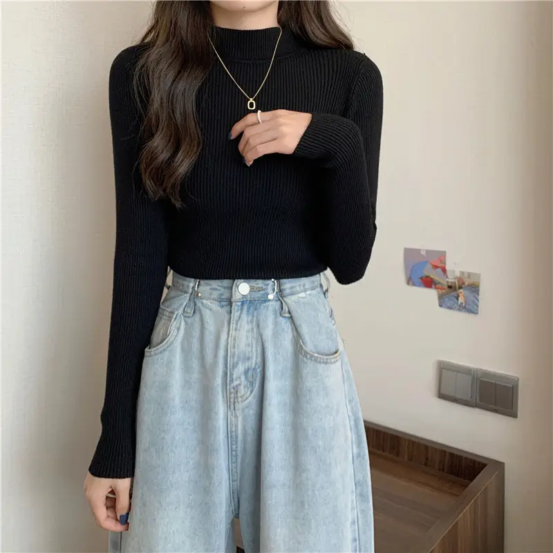 Blue Knitted Long Sleeve Top with High Waist Pants — feature 20