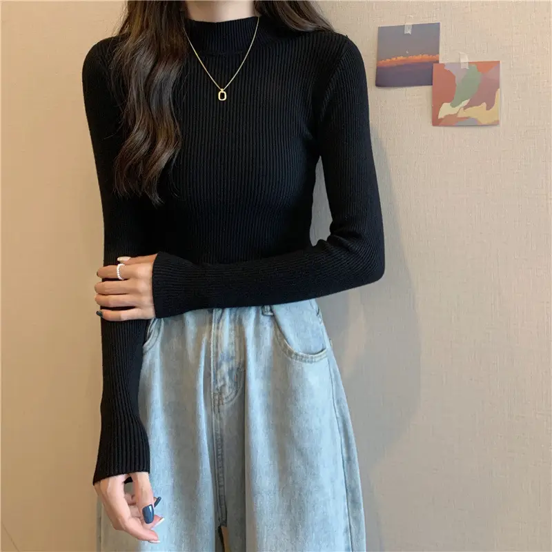 Blue Knitted Long Sleeve Top with High Waist Pants — feature 23