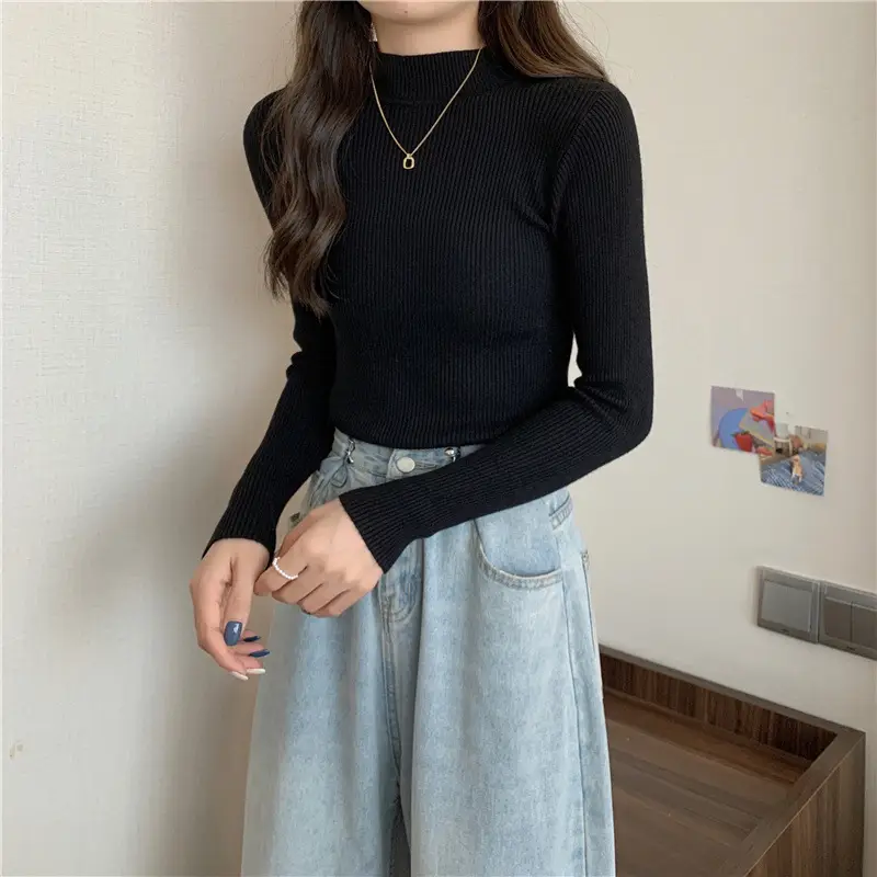 Blue Knitted Long Sleeve Top with High Waist Pants — feature 24