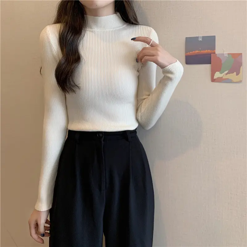 Blue Knitted Long Sleeve Top with High Waist Pants — feature 26