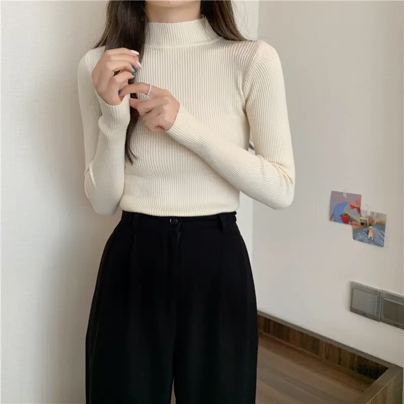 Blue Knitted Long Sleeve Top with High Waist Pants — feature 28