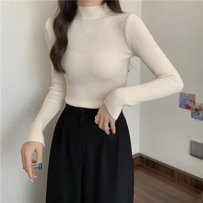 Blue Knitted Long Sleeve Top with High Waist Pants — feature 30