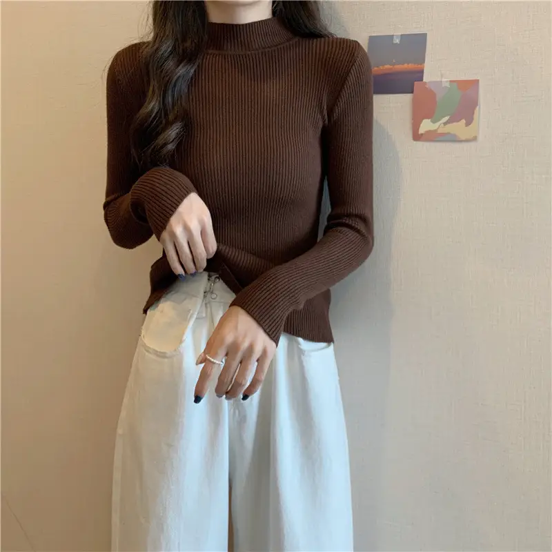Blue Knitted Long Sleeve Top with High Waist Pants — feature 31