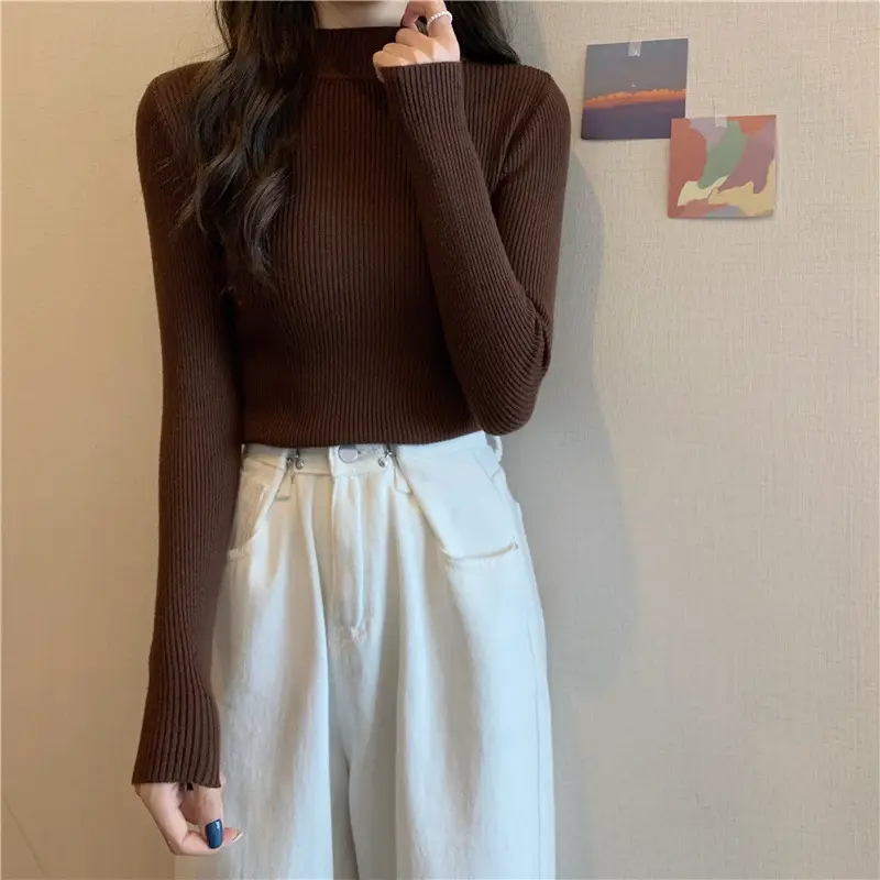 Blue Knitted Long Sleeve Top with High Waist Pants — feature 32