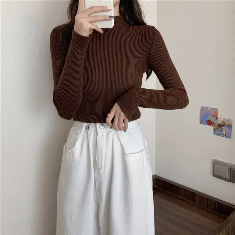 Blue Knitted Long Sleeve Top with High Waist Pants — feature 33