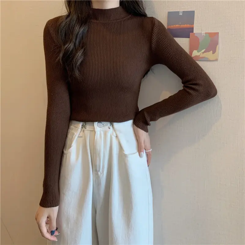 Blue Knitted Long Sleeve Top with High Waist Pants — feature 34