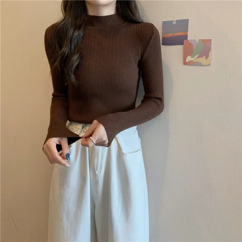 Blue Knitted Long Sleeve Top with High Waist Pants — feature 35