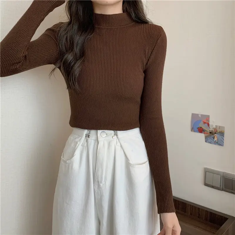 Blue Knitted Long Sleeve Top with High Waist Pants — feature 36