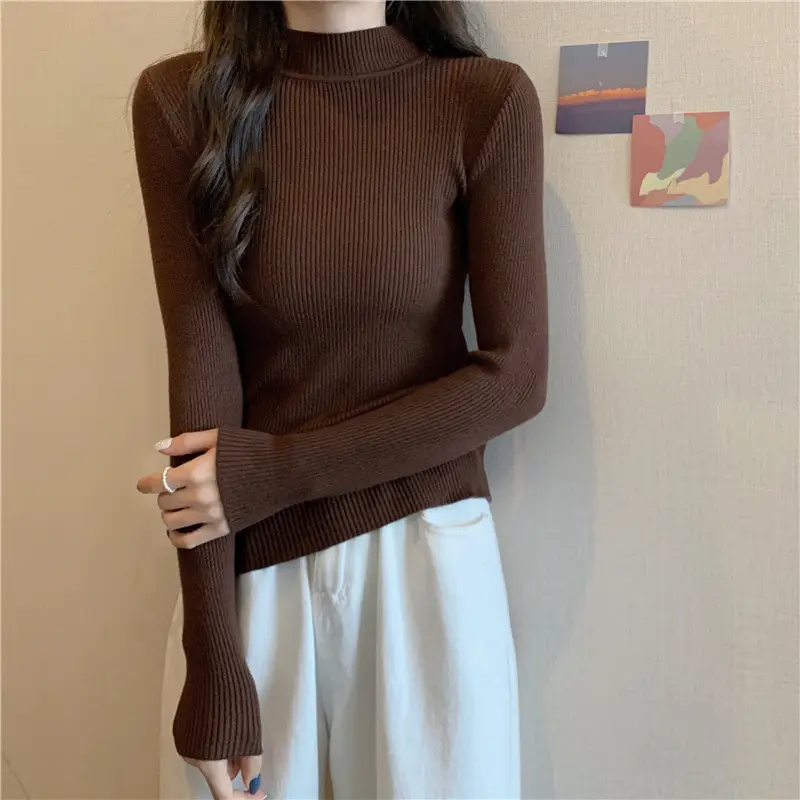 Blue Knitted Long Sleeve Top with High Waist Pants — feature 37