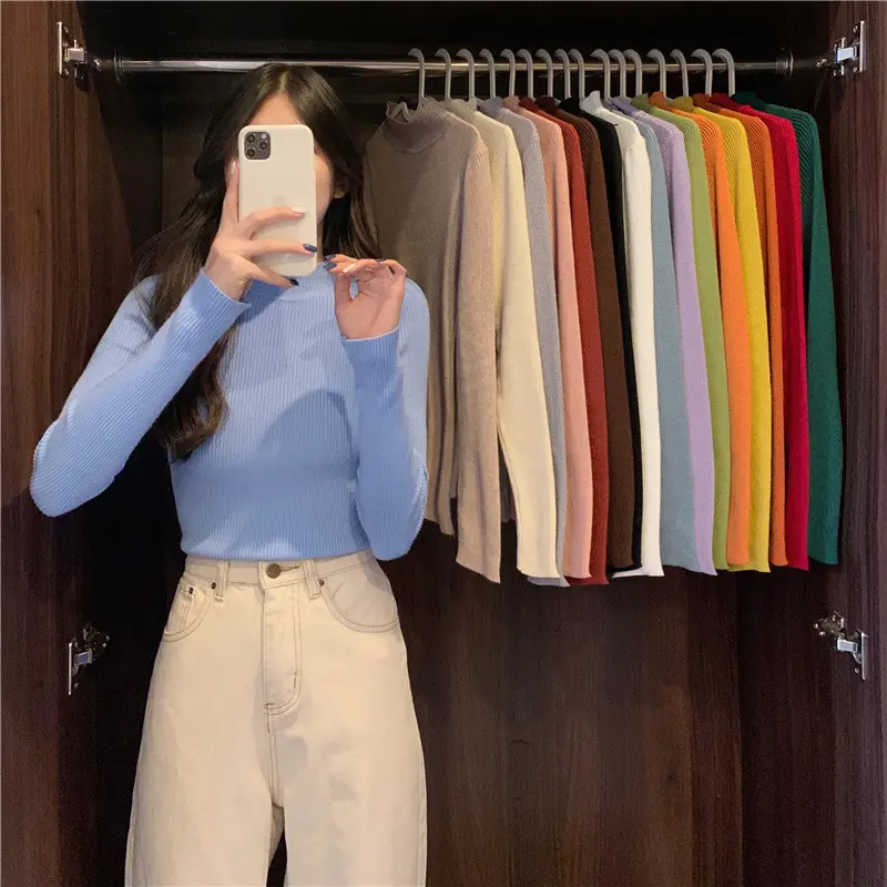 Blue Knitted Long Sleeve Top with High Waist Pants — feature 4