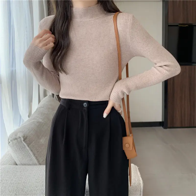 Blue Knitted Long Sleeve Top with High Waist Pants — feature 45