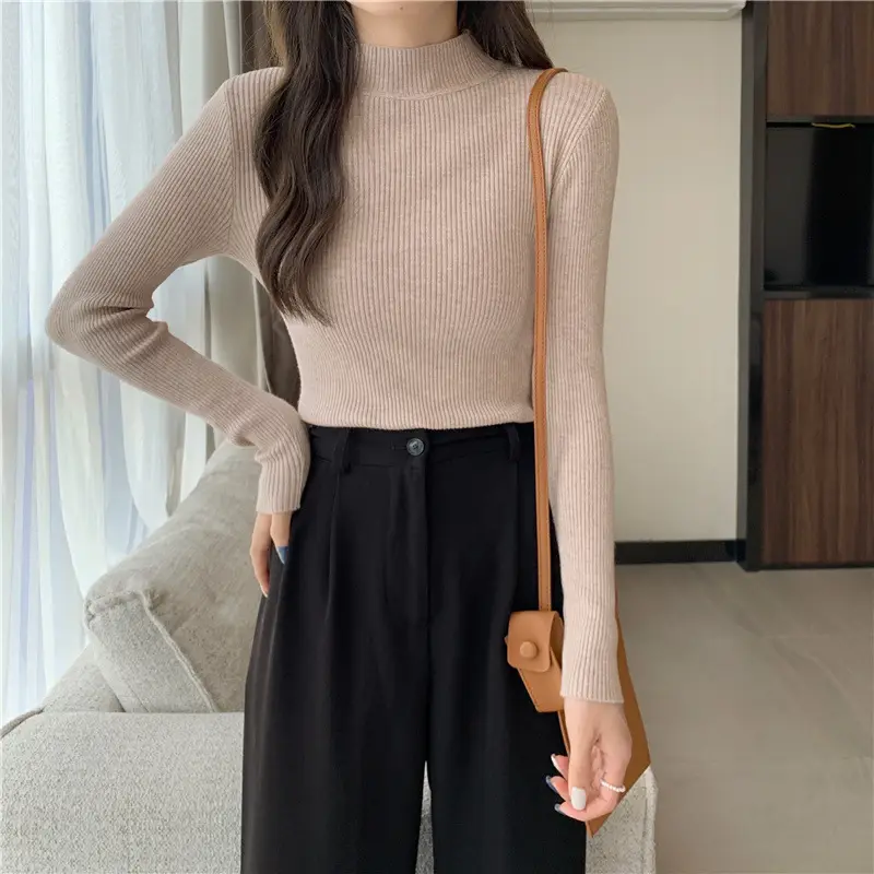 Blue Knitted Long Sleeve Top with High Waist Pants — feature 47