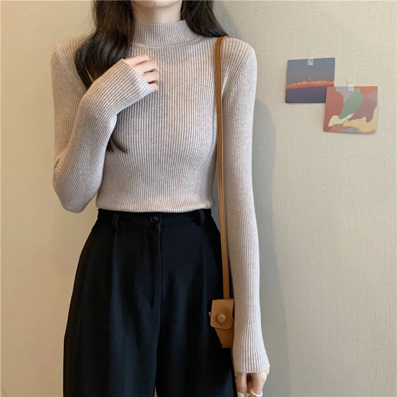 Blue Knitted Long Sleeve Top with High Waist Pants — feature 48