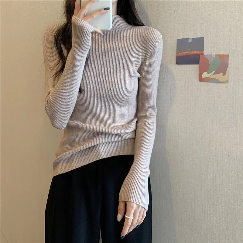 Blue Knitted Long Sleeve Top with High Waist Pants — feature 49