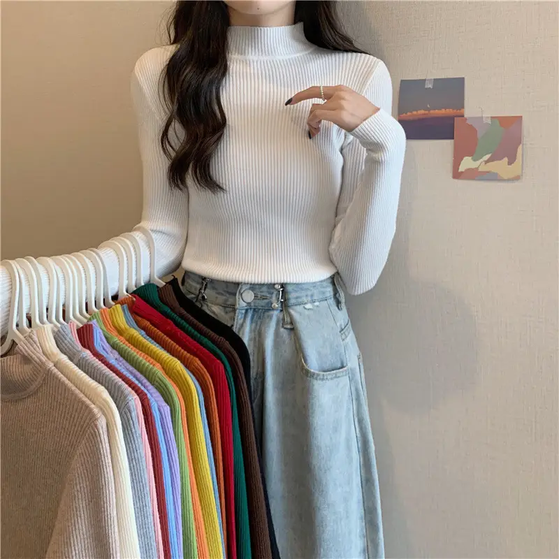 Blue Knitted Long Sleeve Top with High Waist Pants — feature 5
