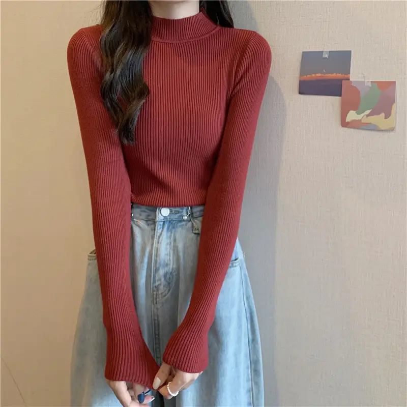 Blue Knitted Long Sleeve Top with High Waist Pants — feature 53