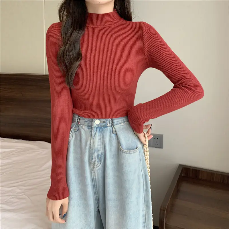 Blue Knitted Long Sleeve Top with High Waist Pants — feature 54
