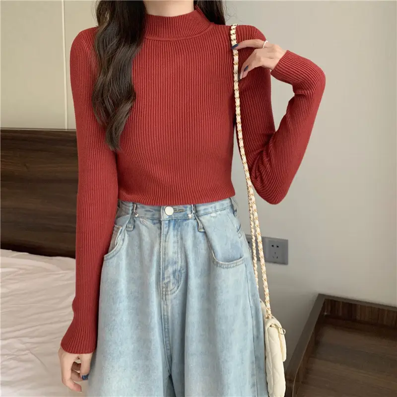 Blue Knitted Long Sleeve Top with High Waist Pants — feature 55