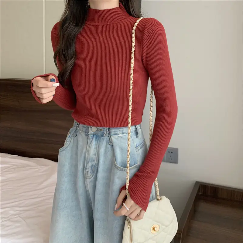 Blue Knitted Long Sleeve Top with High Waist Pants — feature 57