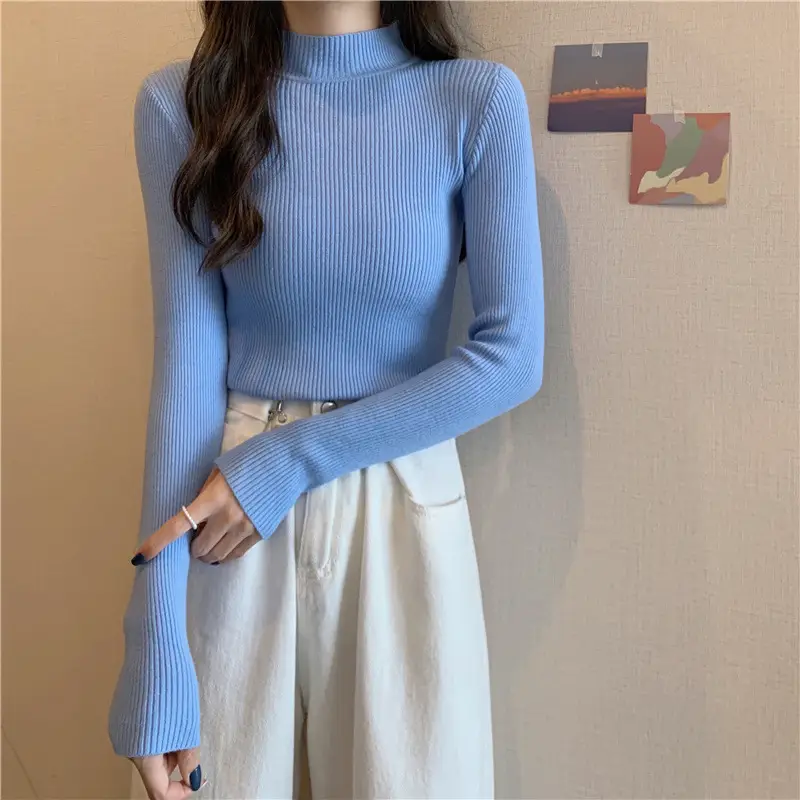 Blue Knitted Long Sleeve Top with High Waist Pants — feature 60