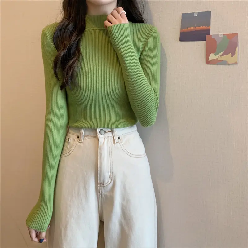 Blue Knitted Long Sleeve Top with High Waist Pants — feature 61