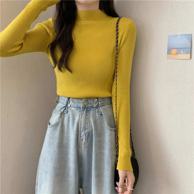 Blue Knitted Long Sleeve Top with High Waist Pants — feature 64