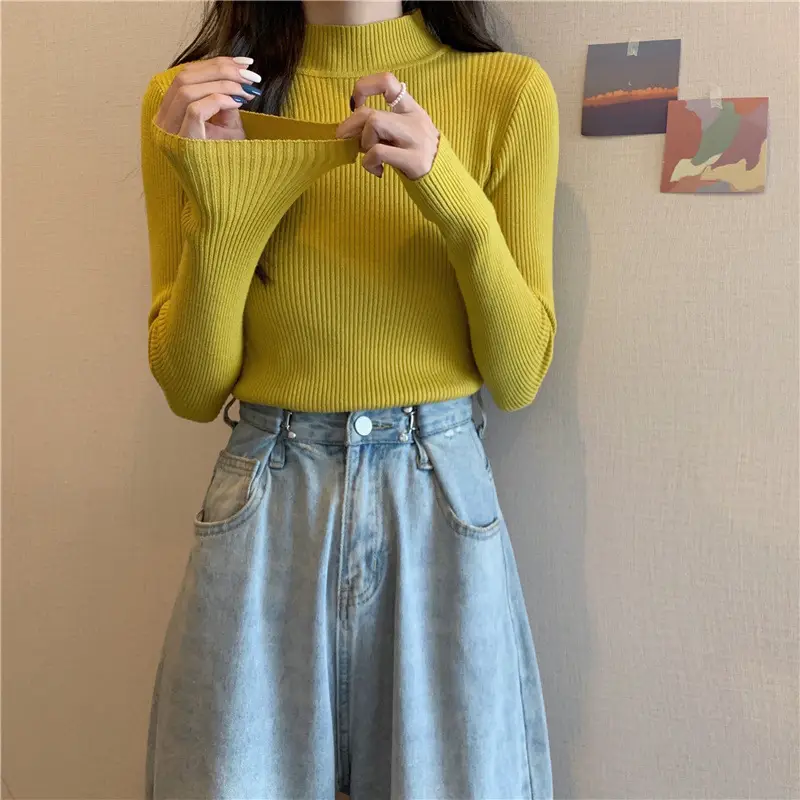 Blue Knitted Long Sleeve Top with High Waist Pants — feature 65