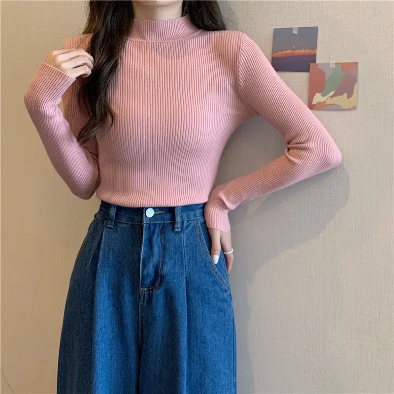 Blue Knitted Long Sleeve Top with High Waist Pants — feature 69